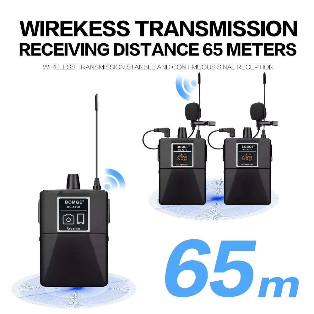 2 Transmitter Wireless Lavalier Lapel Microphone