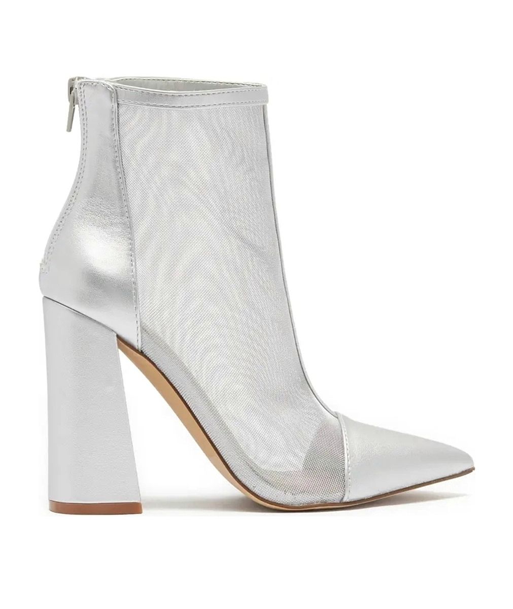 Dorrie Pointed Cap Toe Mesh Bootie - Silver Metallic