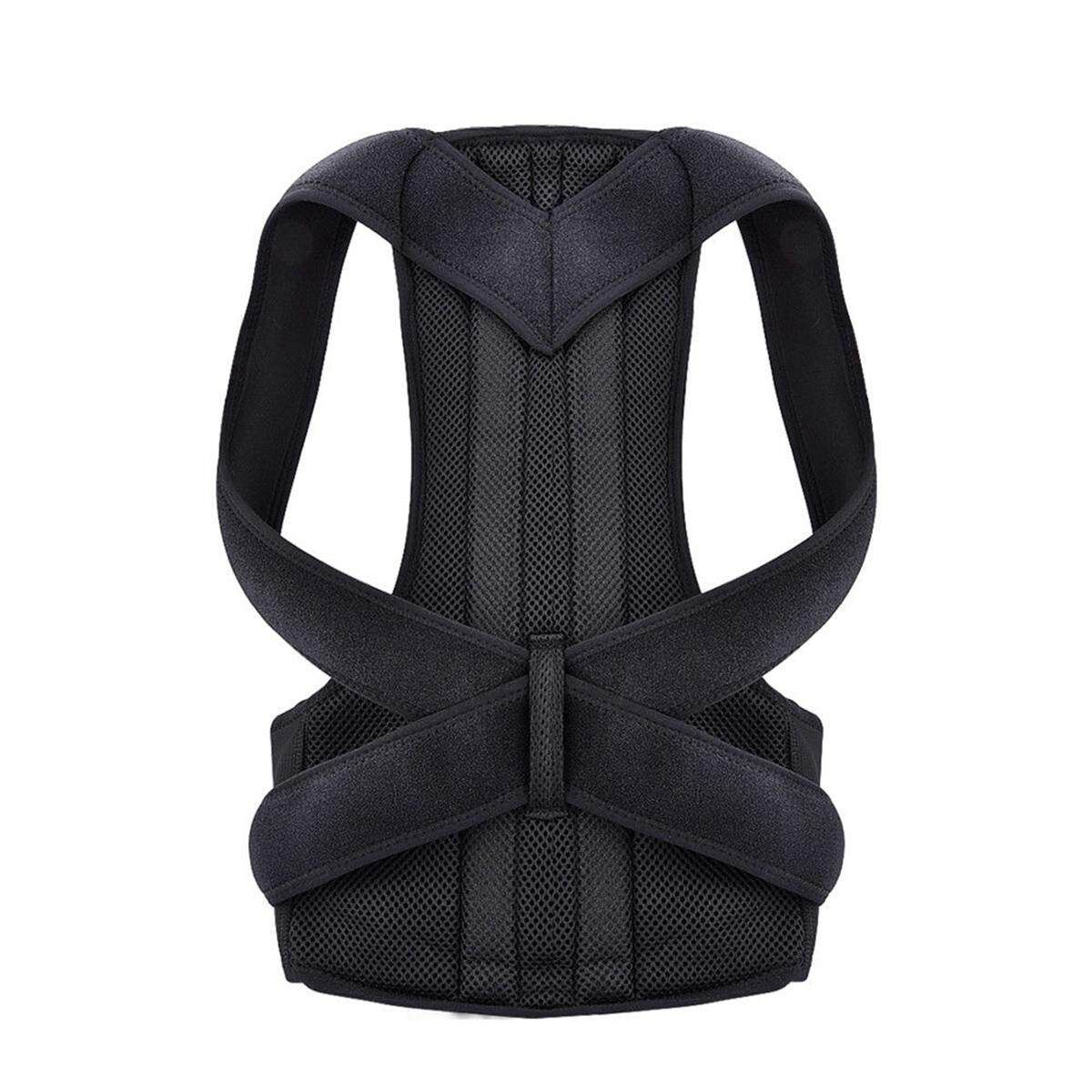 Unisex Adjustable Corrector Back Shoulder Lumbar Brace Belt Char XL