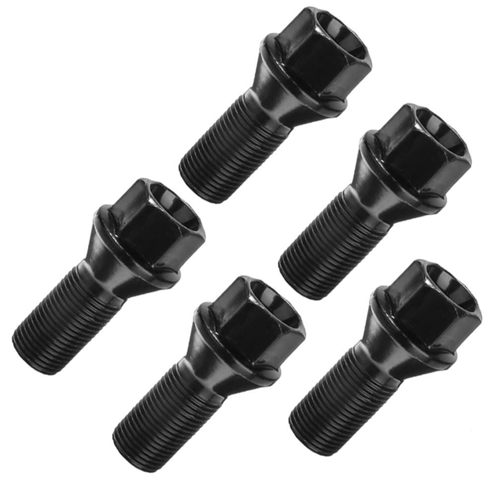 5Pcs M14 x 1.25 Black Wheel Locking Lug Bolt Nut Steel