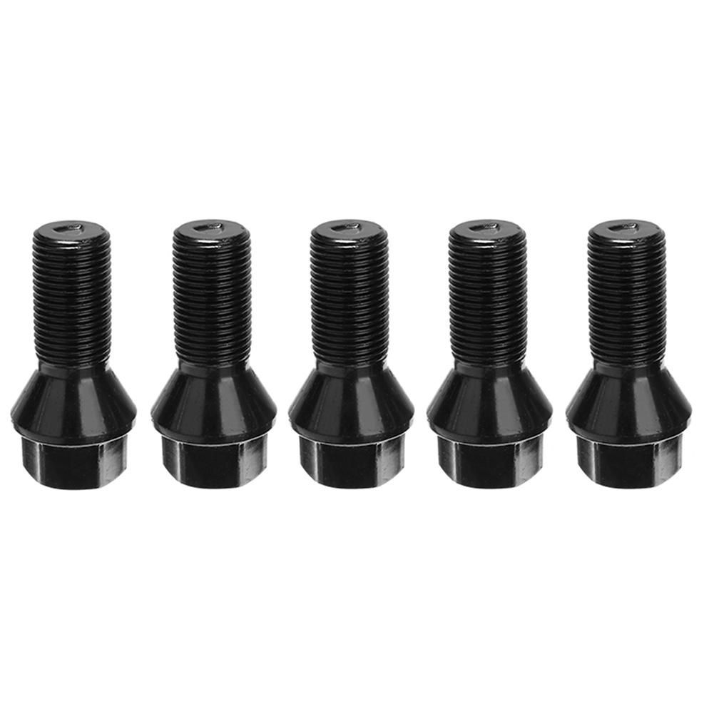 5Pcs M14 x 1.25 Black Wheel Locking Lug Bolt Nut Steel