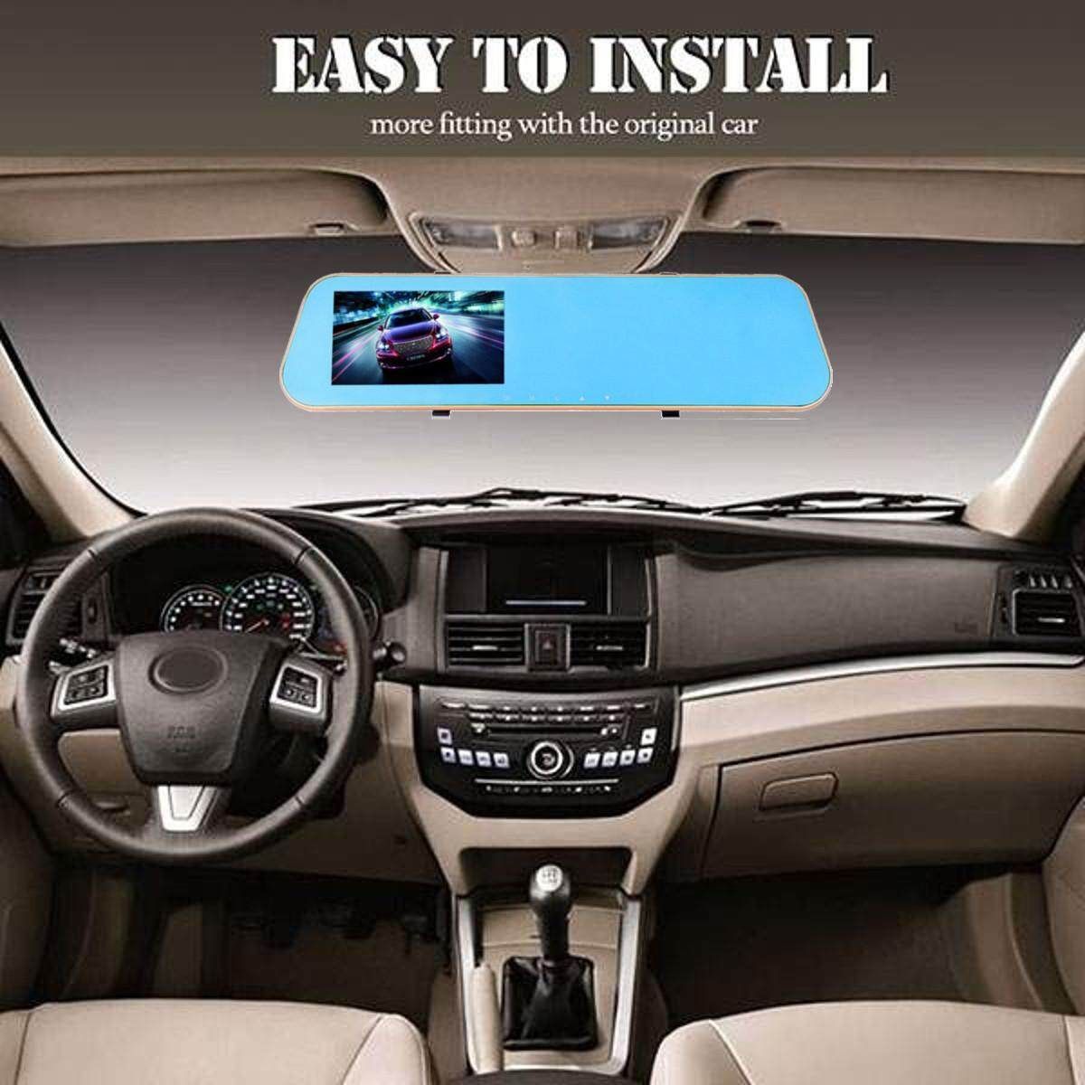 F1C Car DVR Dash Cam Rear View Mirror Camera Backup Video Recorder G-sensor 1080P Dual Lens