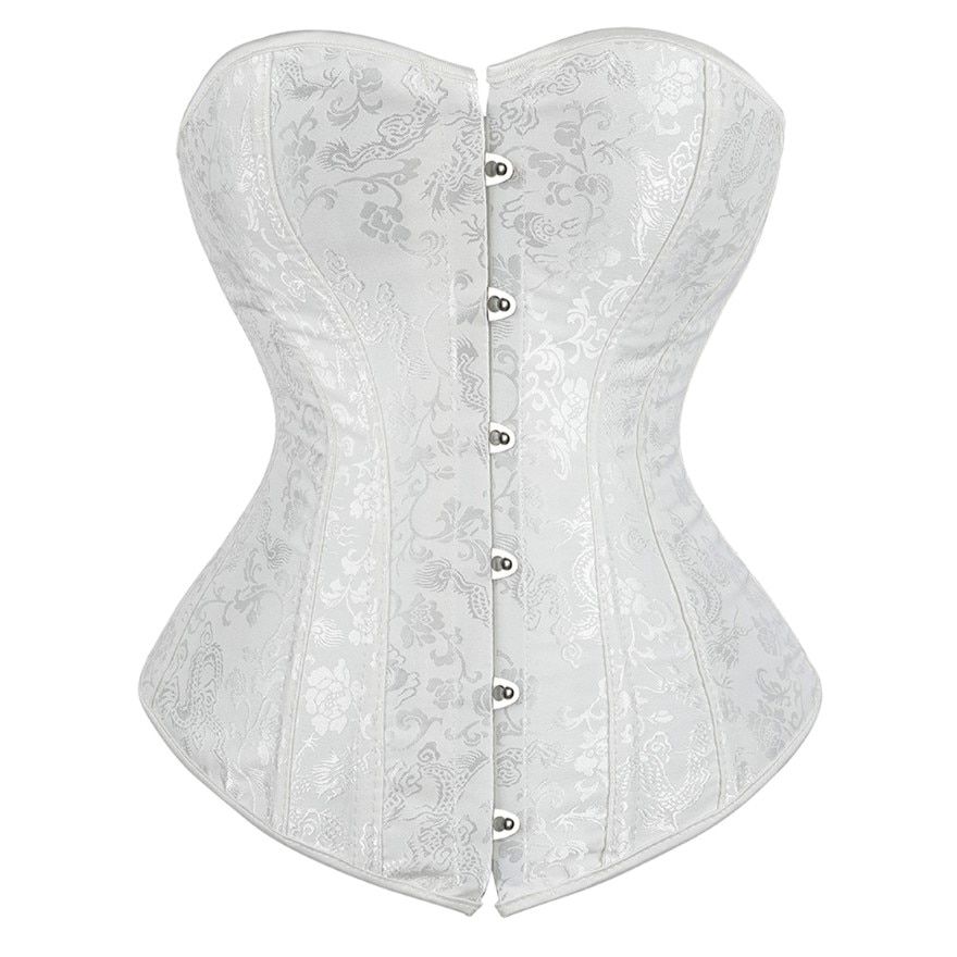 Women Corset  Top  Floral Satin Overbust Bridal Wedding Y -2765White