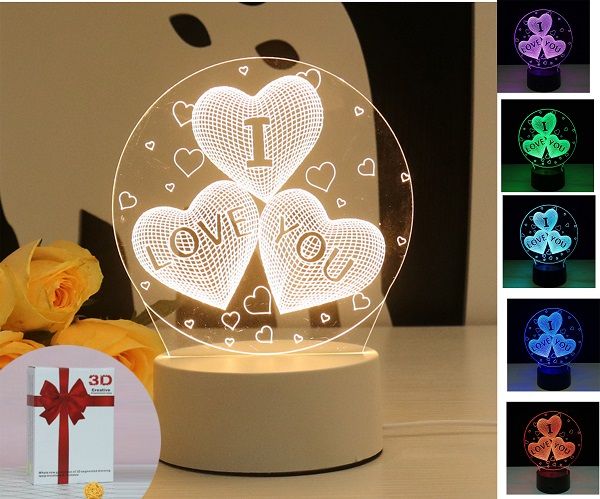 Bedside Table Lamps Colorful I Love You Led 3D Vision Night