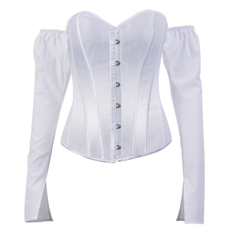 Long Sleeve Slash Neck Backless Bandage Y Crop Tops Women Patchwork-White