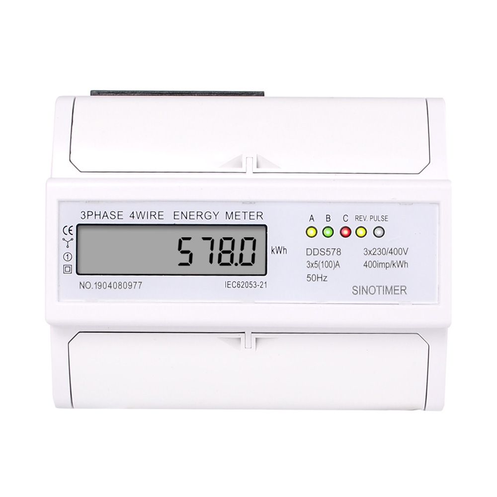 5-100A 380V AC Three Phase 4 Wires LCD Digital Energy Meter KWh Power Consumption Electricity Measurement 35mm DIN Rail Mounting