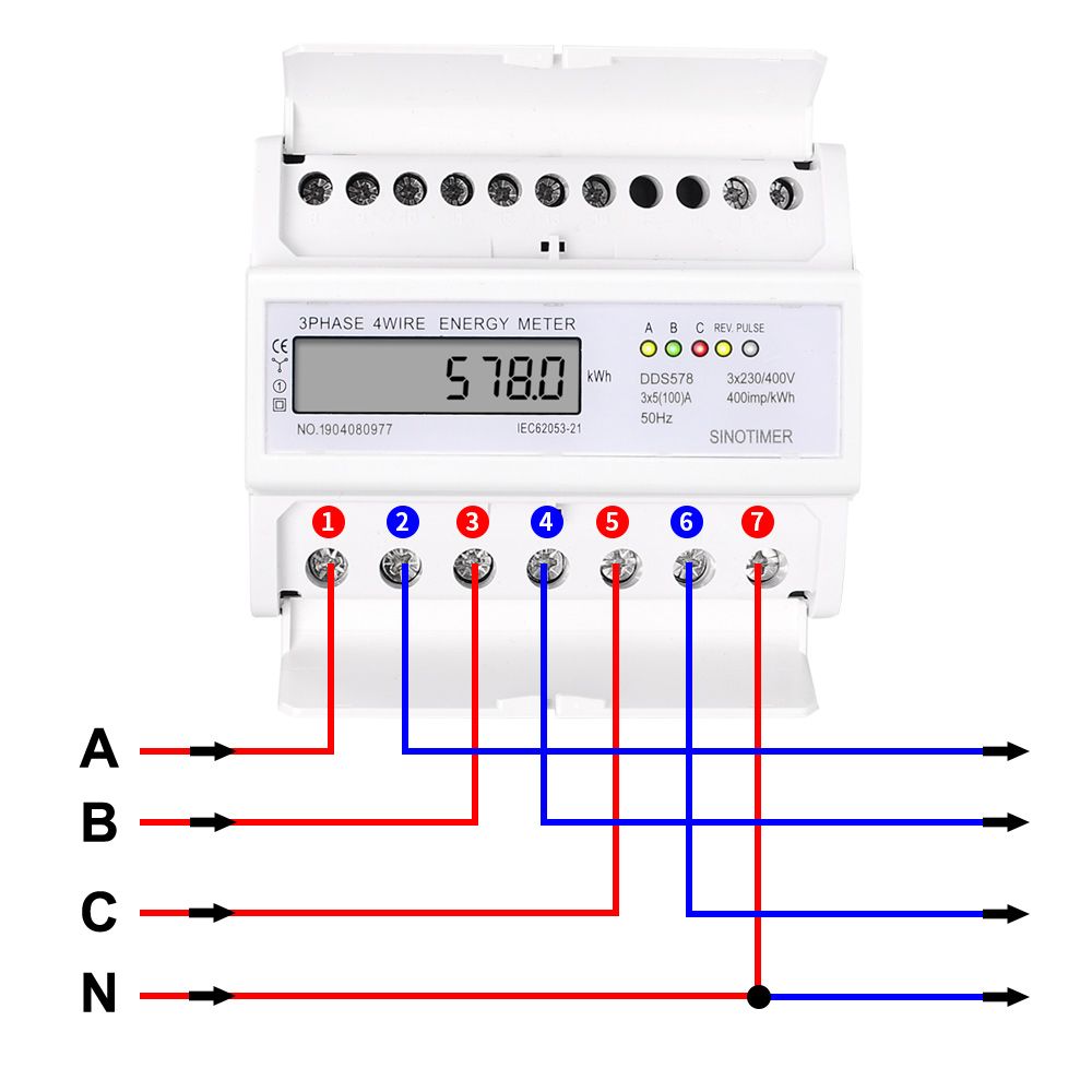 5-100A 380V AC Three Phase 4 Wires LCD Digital Energy Meter KWh Power Consumption Electricity Measurement 35mm DIN Rail Mounting