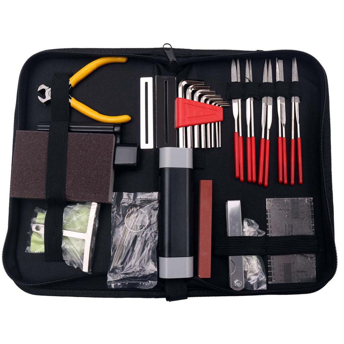 57 PCS Guitar Tool Kit with Carry Bag, Repair Maintenance Tools String Action Ruler Luthier File Guitar Bridge Pins for Guitar Ukulele Bass Banjo, String Instrument Accessories Music Lover Gift Choice