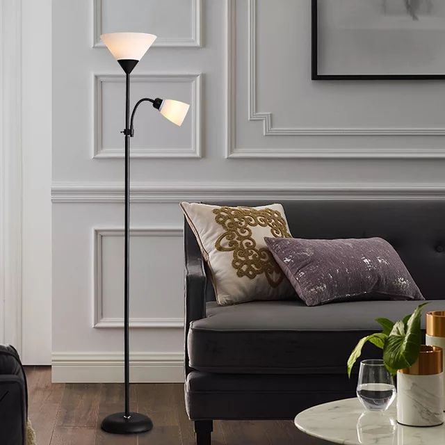 Classic Floor Lamp With Adjustable Reading Lamp Black/White - 178cm