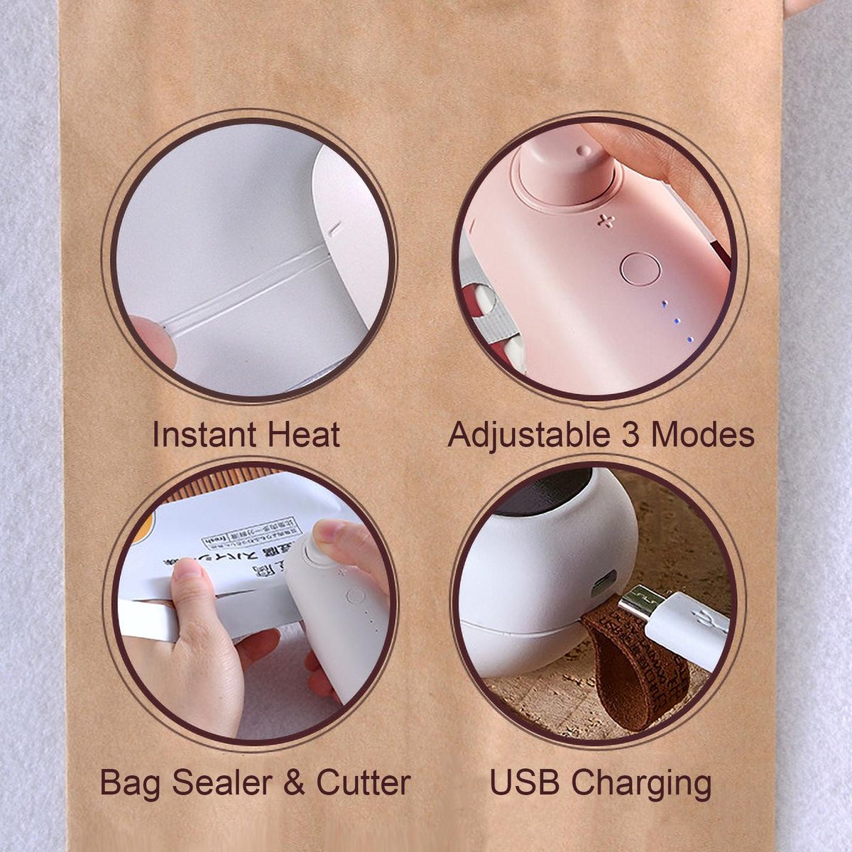 2 In 1 Bag Sealer & Cutter Mini Heat Sealer Portable Food Bag Sealing Machine Handheld for Plastic Bags Snack