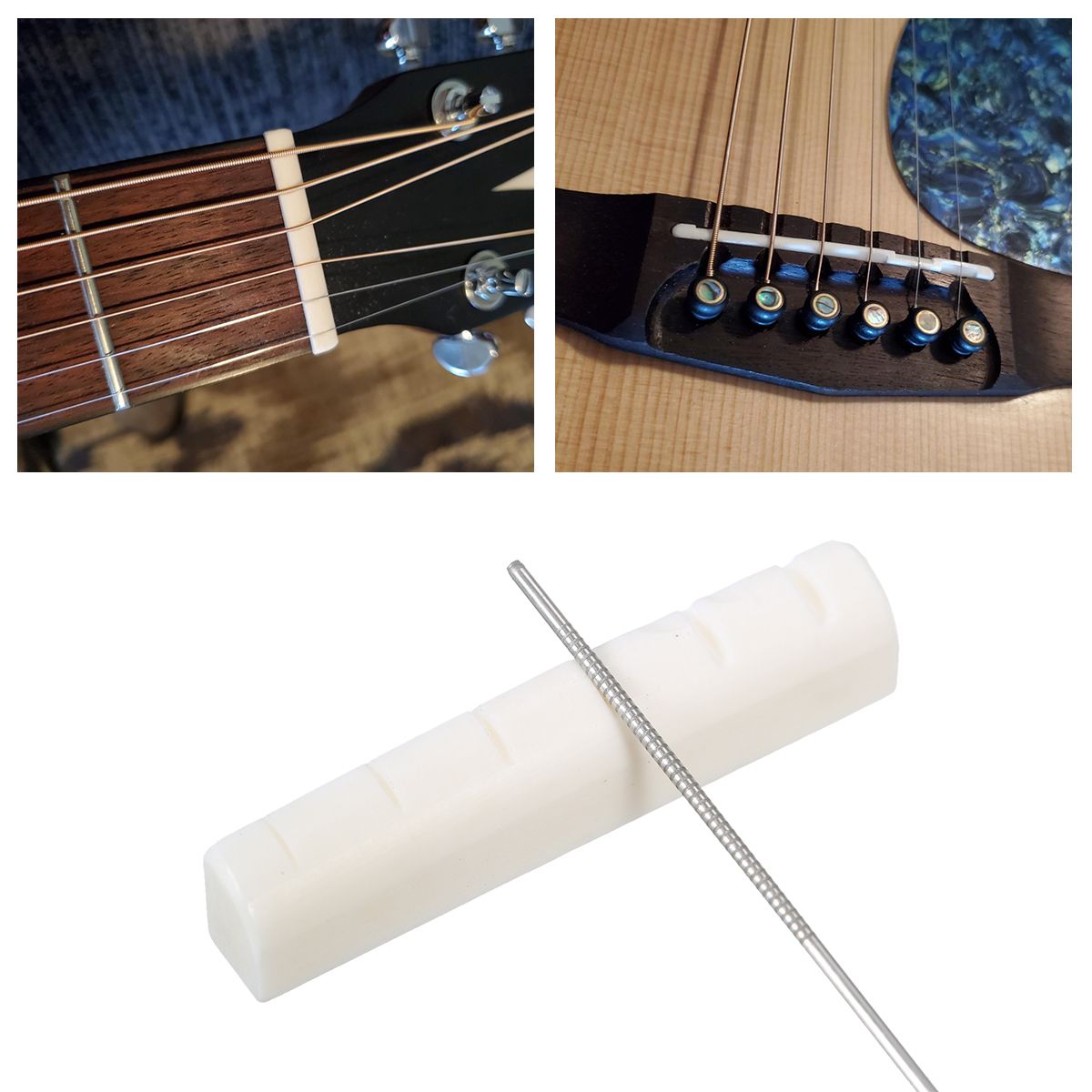 6 String Acoustic Guitar Nut And Saddle Pre-Slotted Bone