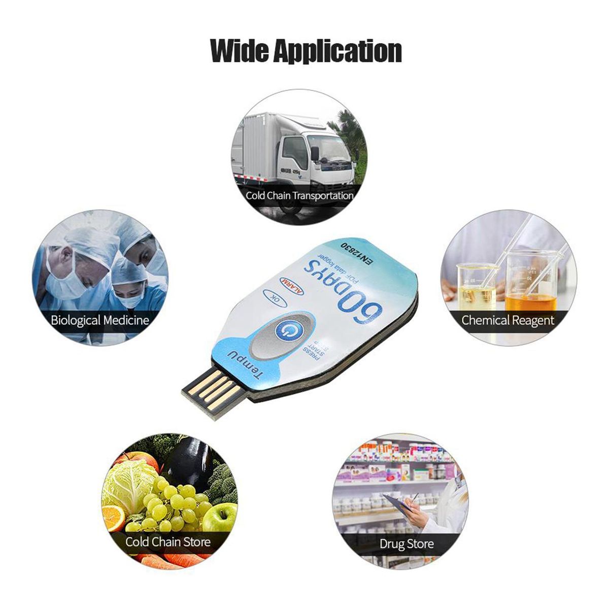 USB Temperature Data 60 Waterproof PDF Disposable Cold Chain Temperature Recorder 10000 Points for Medicine