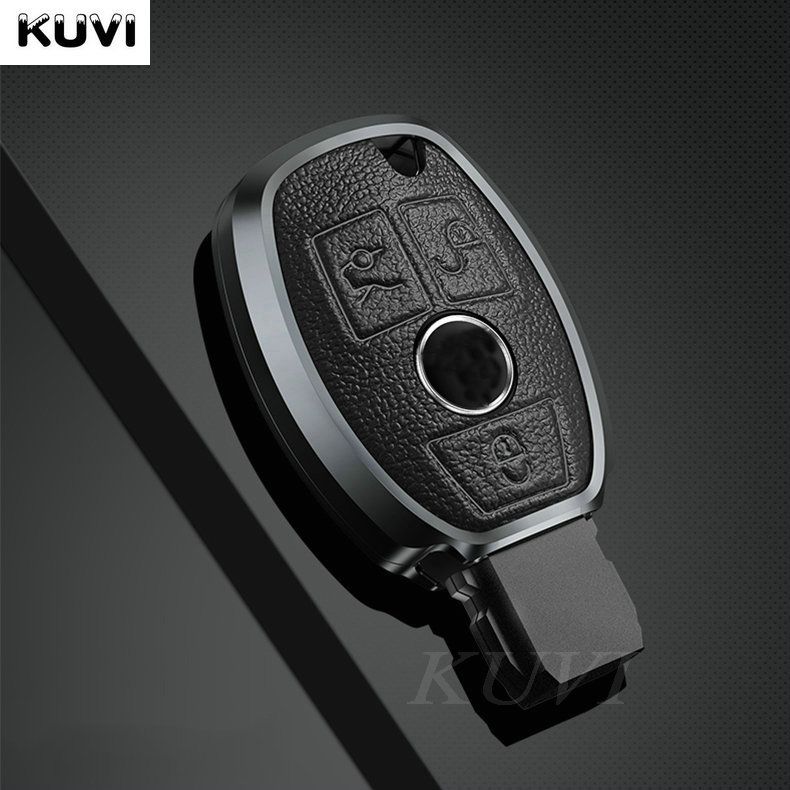 Alloy Leather Car Remote Key Case Cover Fob For Mercedes Benz CLA GLC GLA GLK-black