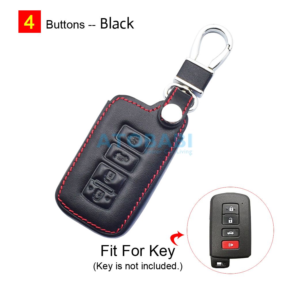 Leather Car Key Case 4 Ons Smart Remote Control Protect Cover For Toyota Camry Corolla RAV4 Highlander Avalon 2015 2016 2017-black