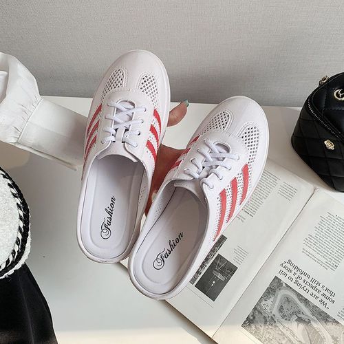 Women's Baotou Half-Drag Sandals And Slippers Black White White Red Edge