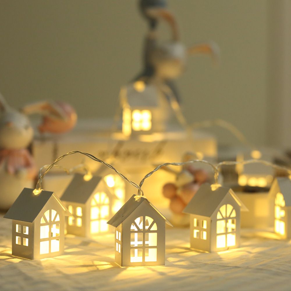 Small House Light String 10led Christmas Wooden House Light String