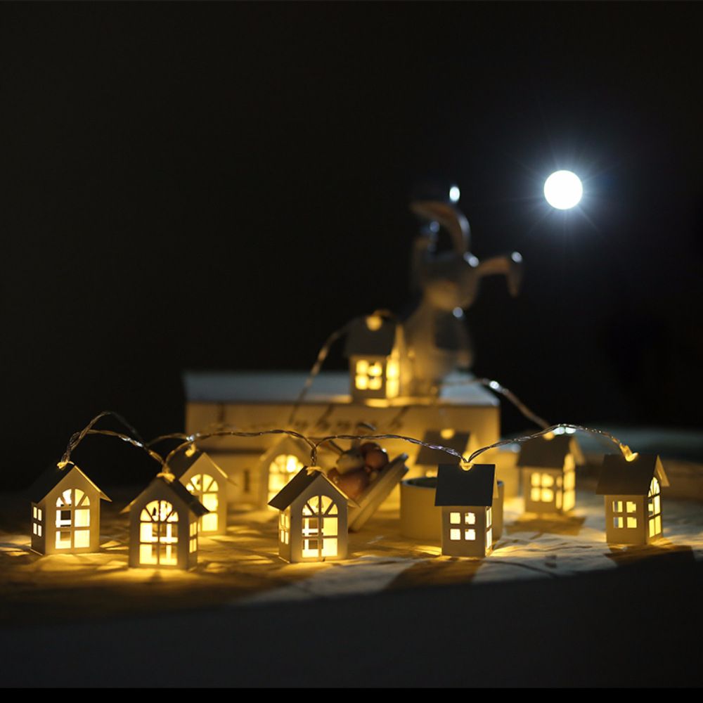 Small House Light String 10led Christmas Wooden House Light String