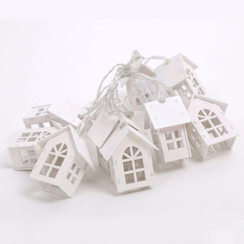 Small House Light String 10led Christmas Wooden House Light String