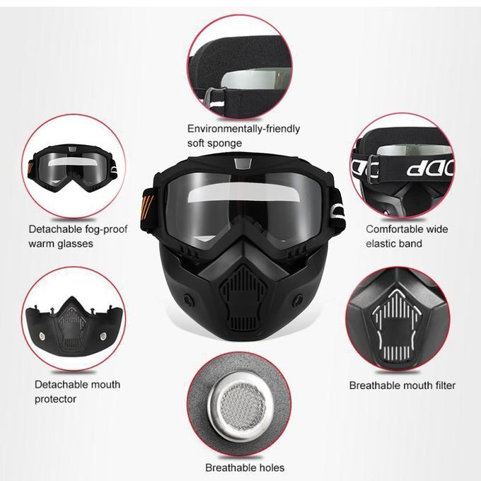 Mortorcycle Mask Detachable And Mouth Filter For Open Face