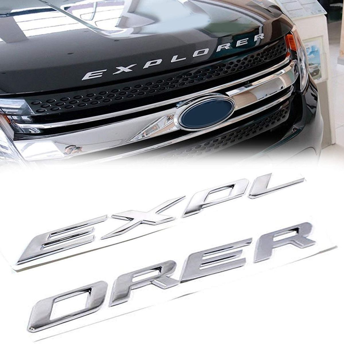 Explorer Car Emblem Front Hood Emblem 3D Letters Explorer Sticker Fit for Ford 2011-2019 Explorer Gloss Silver