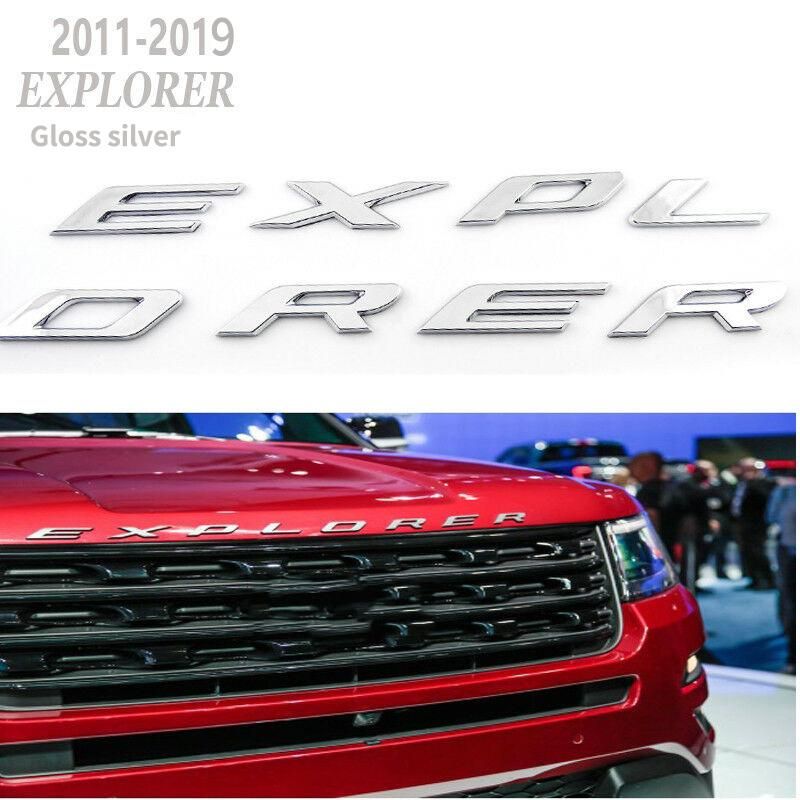 Explorer Car Emblem Front Hood Emblem 3D Letters Explorer Sticker Fit for Ford 2011-2019 Explorer Gloss Silver