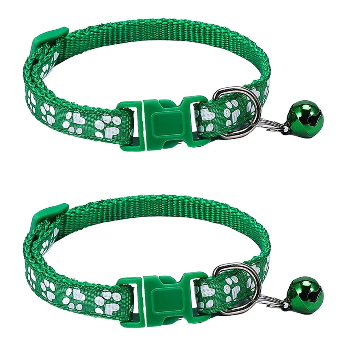 2Pcs Dog Neck Strap Paw Pattern Pet Cat Dog Collar Strap Green