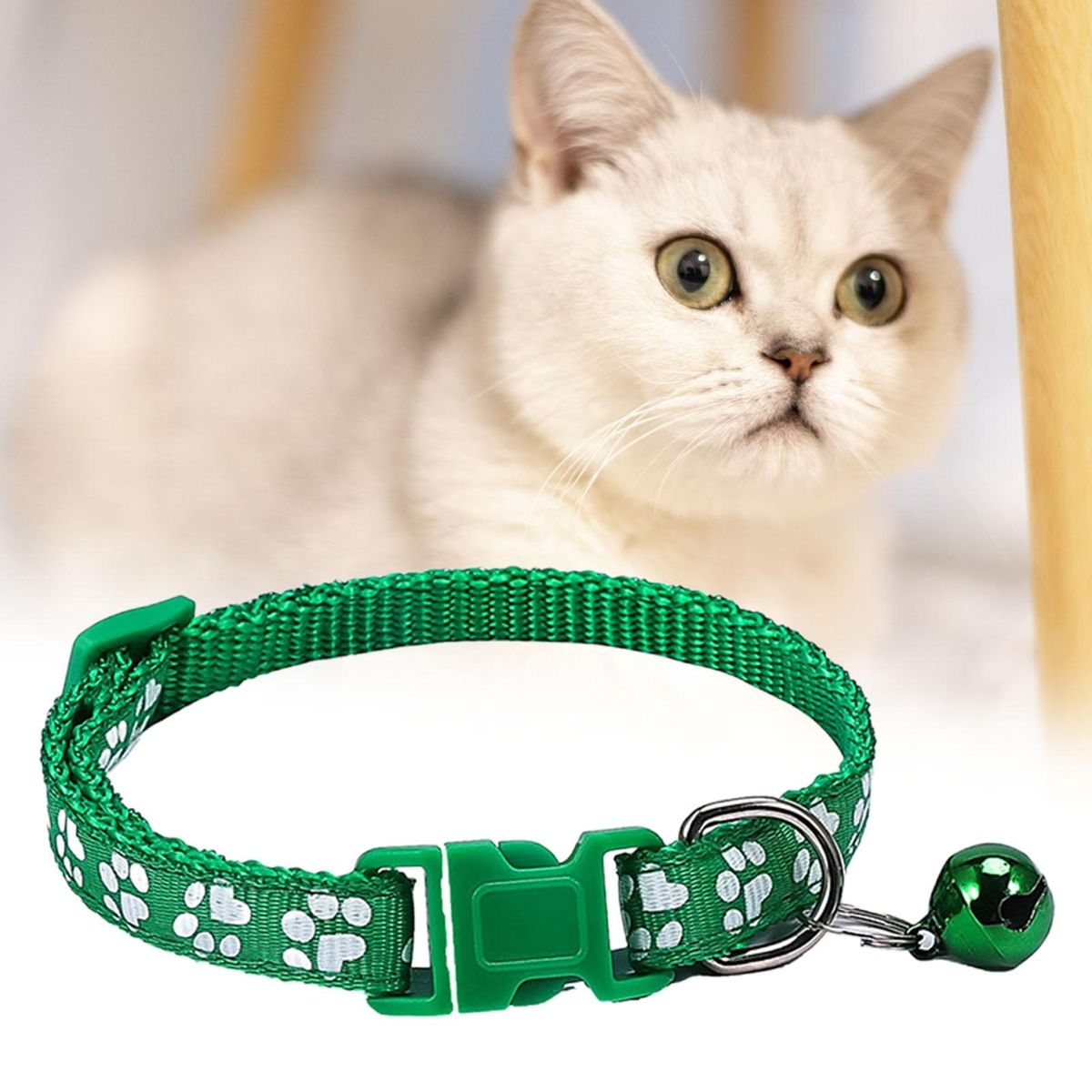 2Pcs Dog Neck Strap Paw Pattern Pet Cat Dog Collar Strap Green