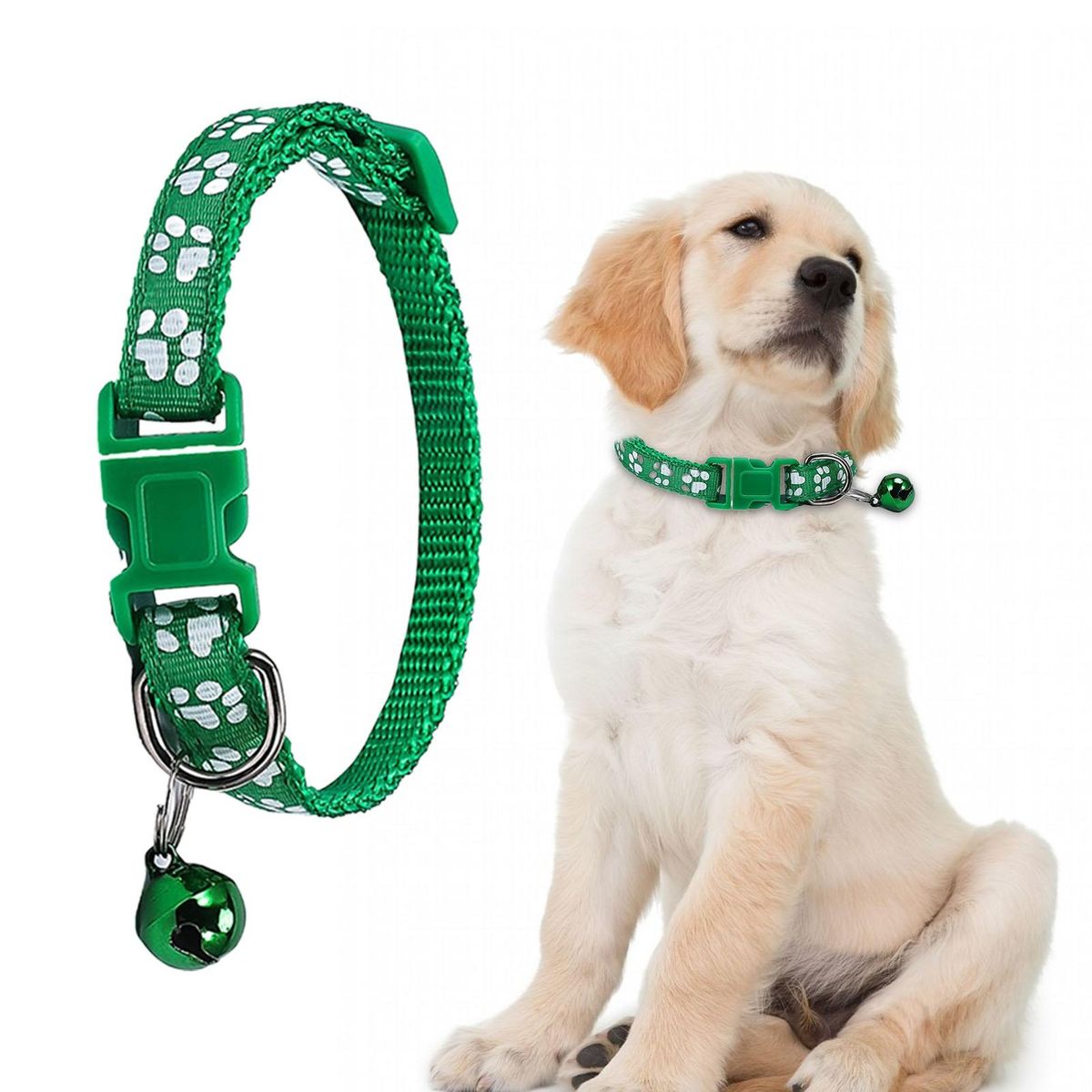 2Pcs Dog Neck Strap Paw Pattern Pet Cat Dog Collar Strap Green