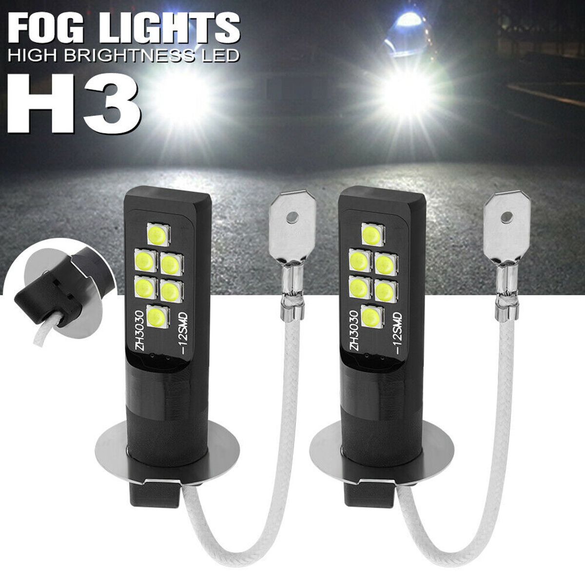 Car LED Fog Lights 80W Pair Headlight Bulbs H3 LED Bulb