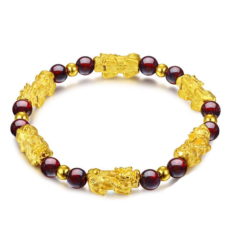 Mens Six Pixiu Feng Shui Black Obsidian Wealth Bracelet