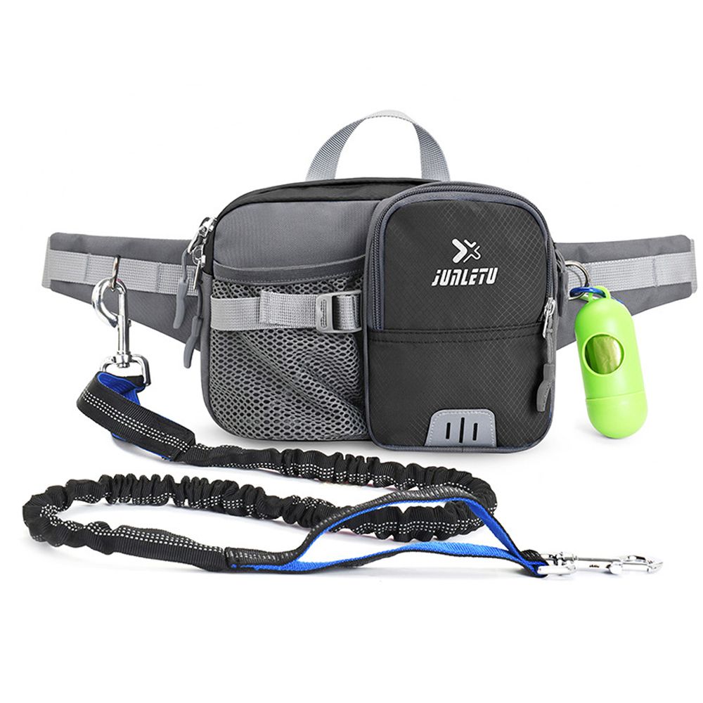Dog Training Waist Bag Hands Free Dog Bungee Leash Set-Black