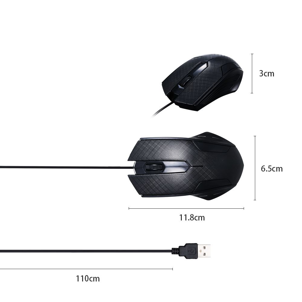 3-Button USB Optical Wired Mouse With 1.1M Cord Compatible