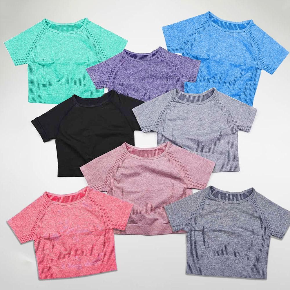 Women Yoga Shirt Quick Dry Breathable Bodycon O Neck Short Sleeve Crop Top Workout Gym Running T-Shirt Sportswear
