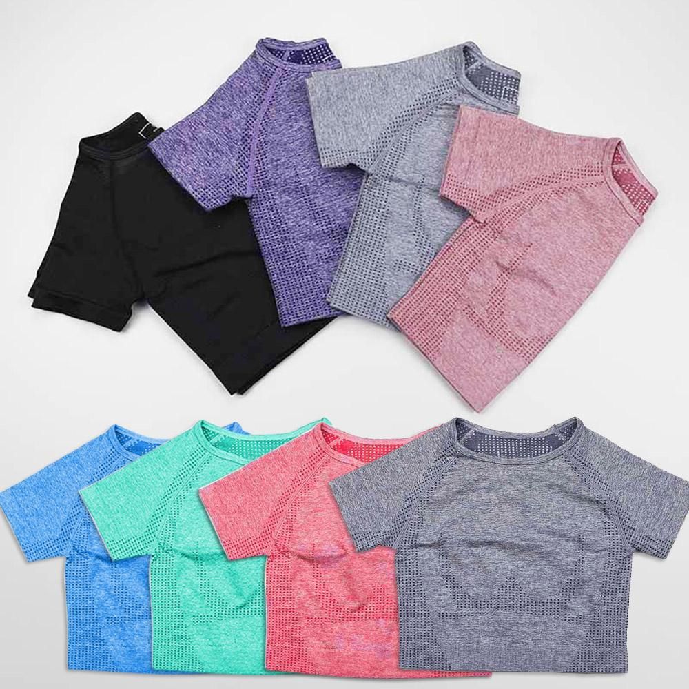 Women Yoga Shirt Quick Dry Breathable Bodycon O Neck Short Sleeve Crop Top Workout Gym Running T-Shirt Sportswear