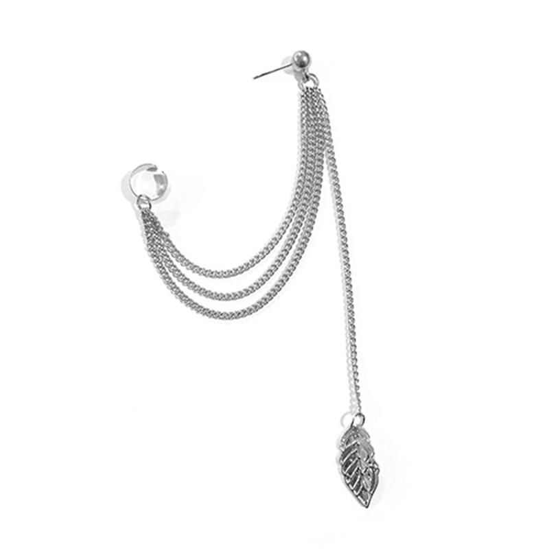 1Pc Punk Tassels Chain Leaf Fish Cross Charms Ear Stud