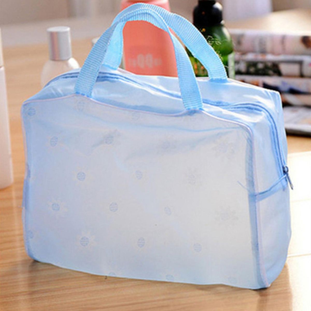 Cosmetic Pouch Cosmetic Toiletry Bag with Handle Blue