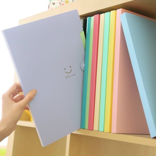 Candy-colored Smiling Face Multi-layer Portfolio Pouch Plastic Information Book File Folder(Purple)