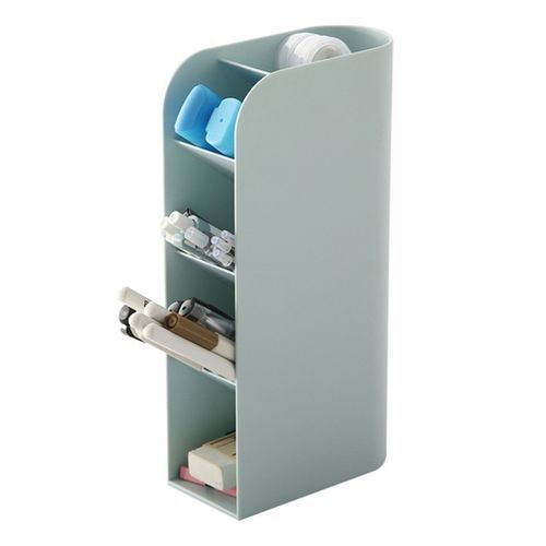 Multifunctional Home Furnishing Vertical Desktop Plastic Makeup Storage Box Student Stationery Pen Holder(Blue)