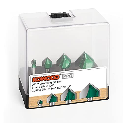 KOWOOD Pro 90 V Grooving Bit Set 4 Pcs 14 Inch Shank 14 12 3