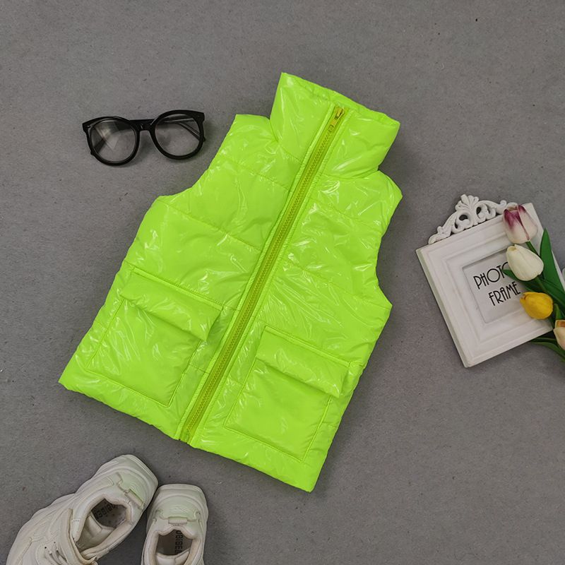 Girls' Down Vest Jacket Solid Color Warm Unisex Kids Outerwear-Green