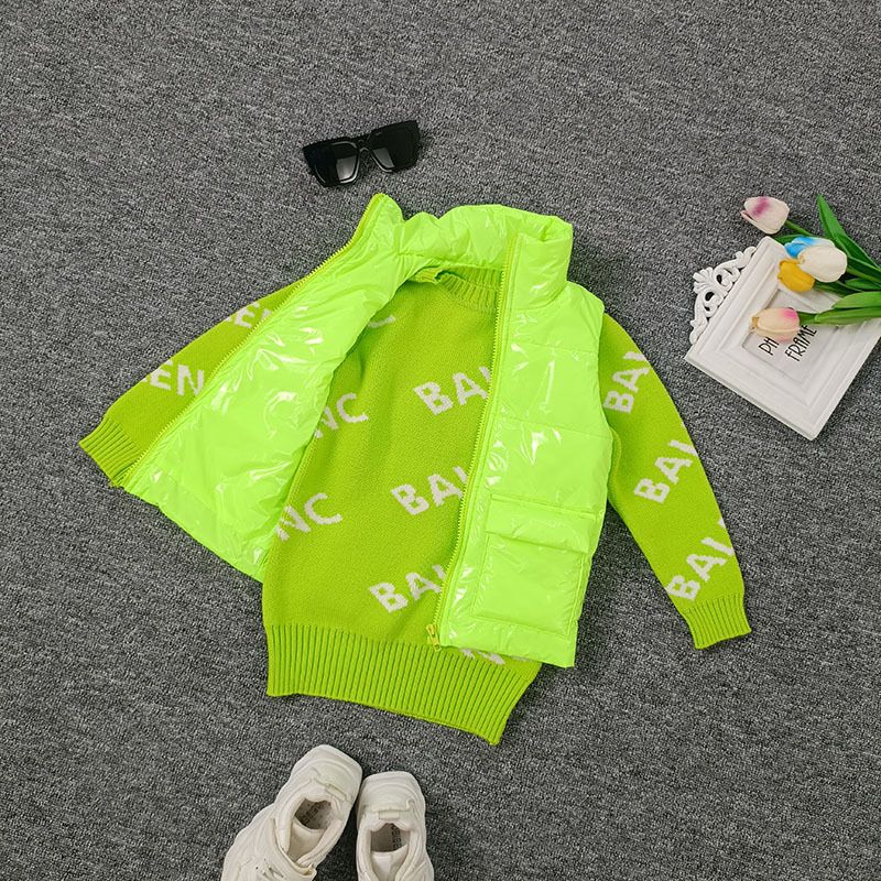 Girls' Down Vest Jacket Solid Color Warm Unisex Kids Outerwear-Green