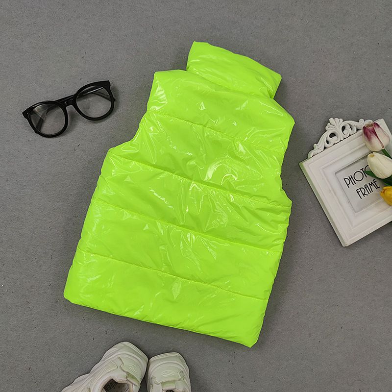 Girls' Down Vest Jacket Solid Color Warm Unisex Kids Outerwear-Green