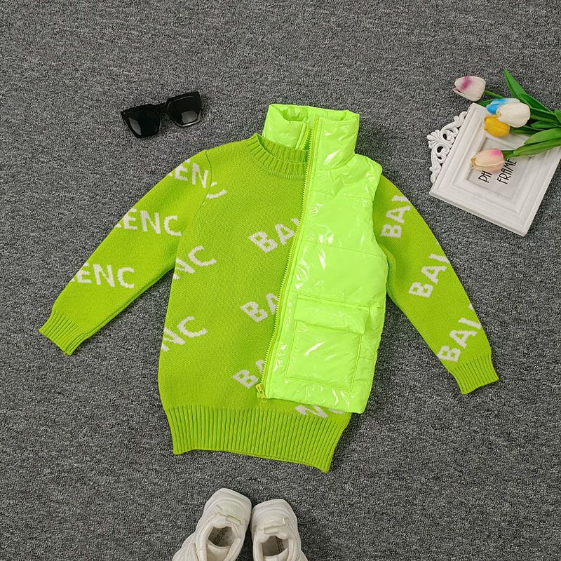 Girls' Down Vest Jacket Solid Color Warm Unisex Kids Outerwear-Green