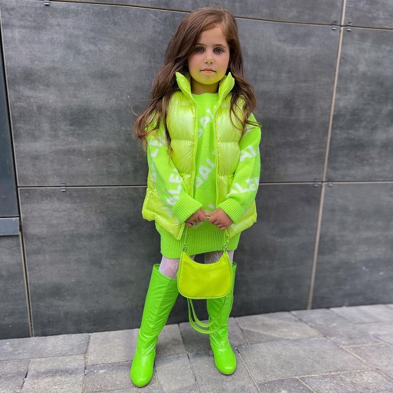 Girls' Down Vest Jacket Solid Color Warm Unisex Kids Outerwear-Green