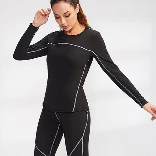 Women's Sport Tops,Autumn Long Sleeve Running Gym Yoga T-Shirt（Black）