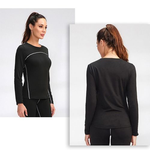 Women's Sport Tops,Autumn Long Sleeve Running Gym Yoga T-Shirt（Black）