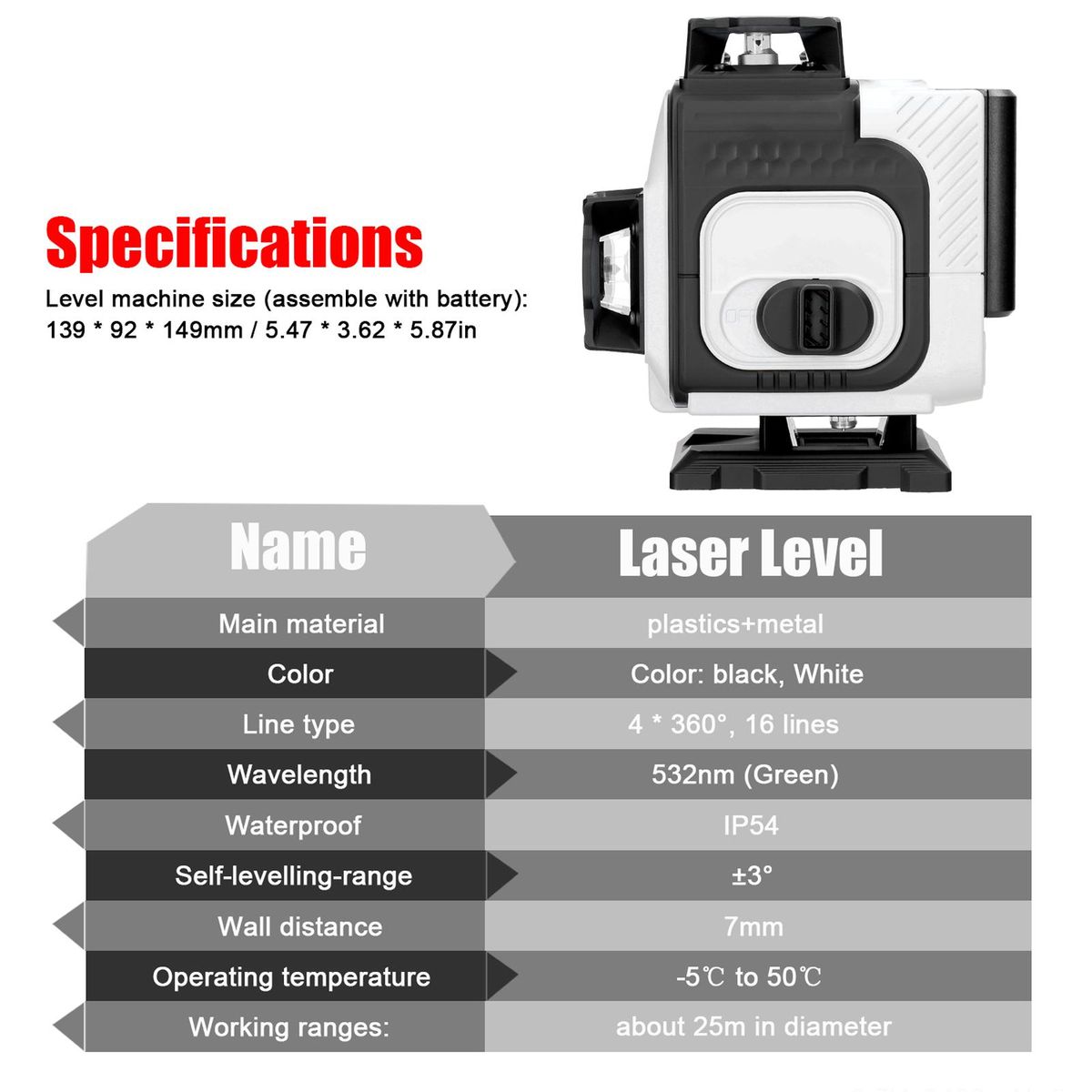 Multifunctional 16 Lines Laser Level 3° Self-leveling Machine Rechargeable Lithium Battery Leveling Tool Omnidirectional Ground Wall Sticker Waterproof Home Improvement Tools Set