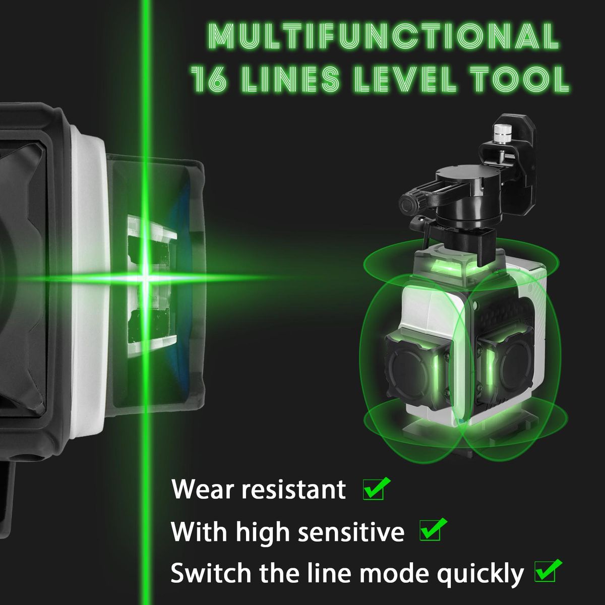 Multifunctional 16 Lines Laser Level 3° Self-leveling Machine Rechargeable Lithium Battery Leveling Tool Omnidirectional Ground Wall Sticker Waterproof Home Improvement Tools Set