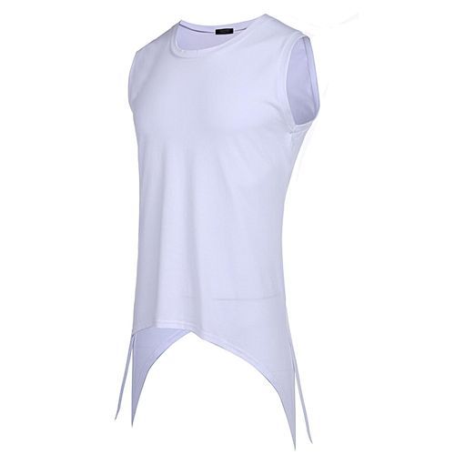 Men Fashion Sleeveless Asymmetric Hem Tank Tops Loose Casual Tops-Raw White Off White