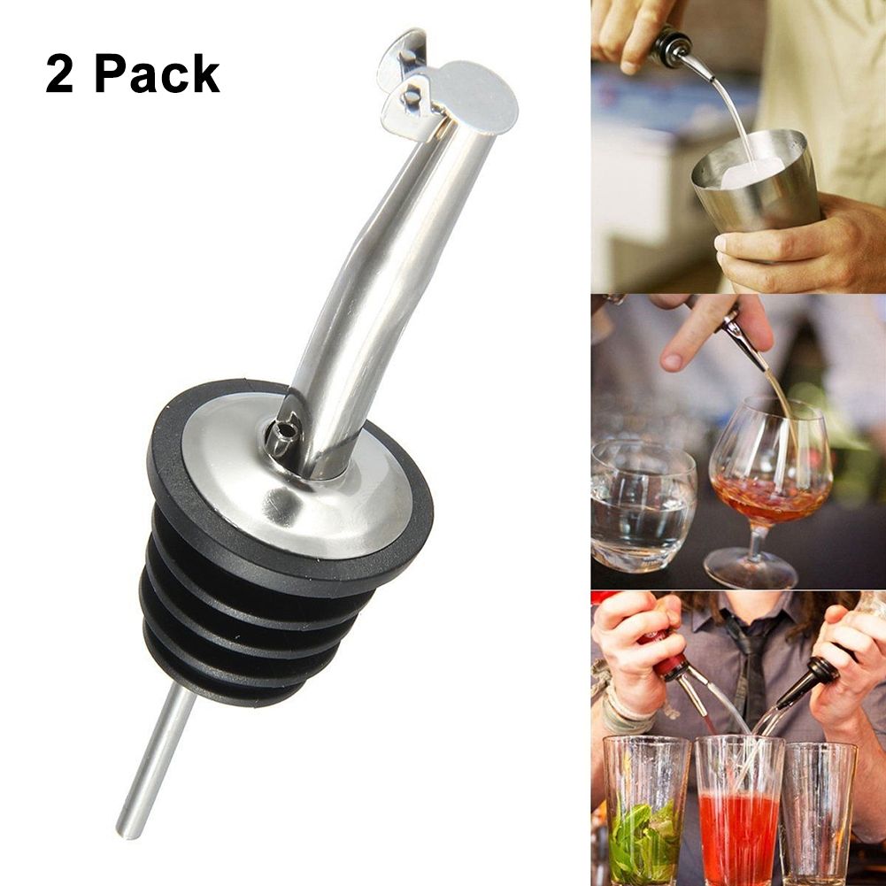 2Pcs Stainless Whisky  Wine Pourer Stopper-Black